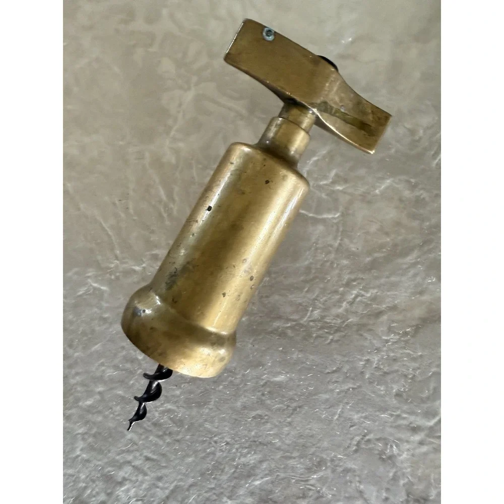 Vintage 1950-1960s Solid Brass Italian Corkscrew Wine Bottle Opener Bar‎ Tool